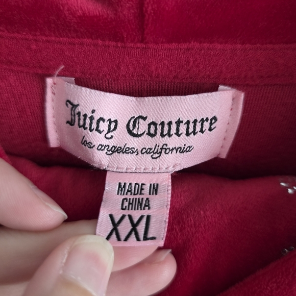 Juicy Couture Womens Red Velour Track Suit Set Hooded Jacket Jogger Pants Sz XXL - Picture 4 of 12